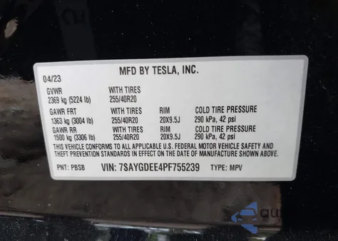 2023 Tesla Model Y Awd/Long Range Dual Motor All-Wheel Drive from USA, damaged, VIN 7SAYGDEE4PF755239